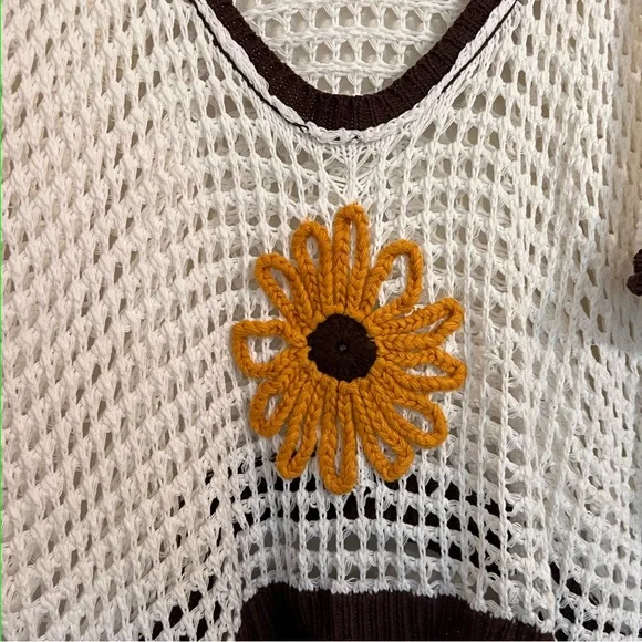 POL Crochet Flower Knit sweater Top medium boxy oversized - Picture 12 of 12